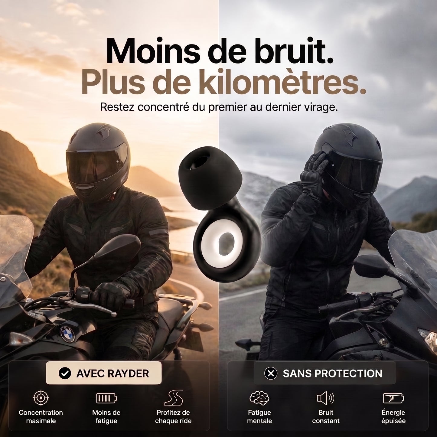 Rayder Silence™ — Bouchons d'oreilles moto anti-bruit de vent