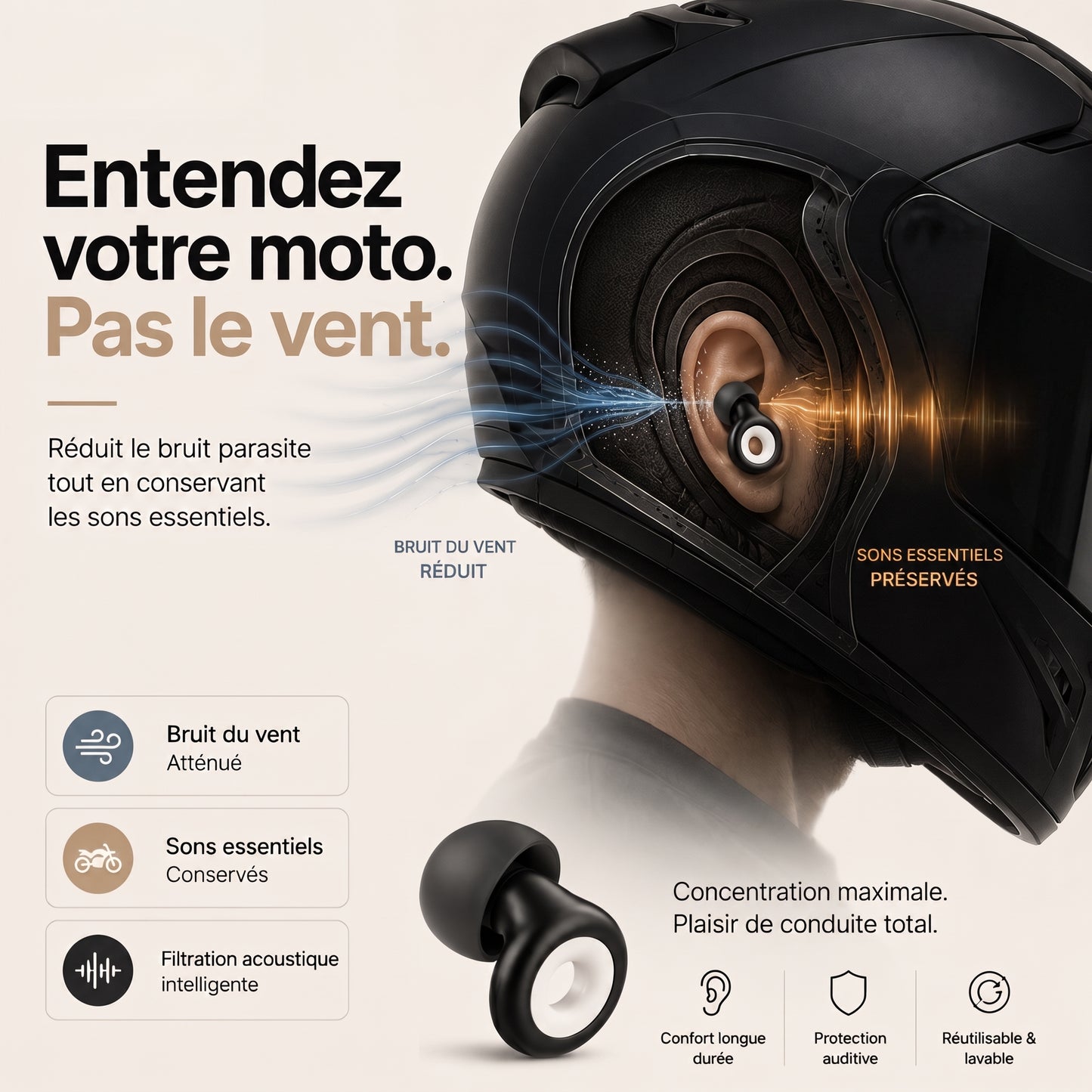 Rayder Silence™ — Bouchons d'oreilles moto anti-bruit de vent