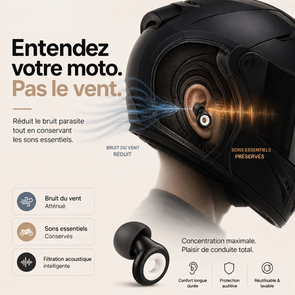 Rayder Silence™ — Bouchons d'oreilles moto anti-bruit de vent