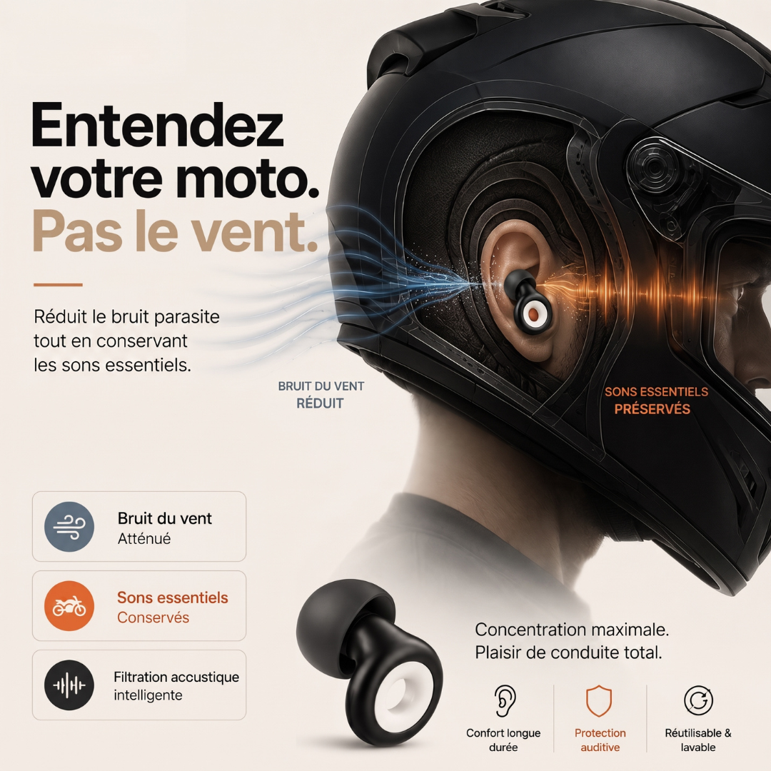 Rayder Silence™ — Bouchons d'oreilles moto anti-bruit de vent
